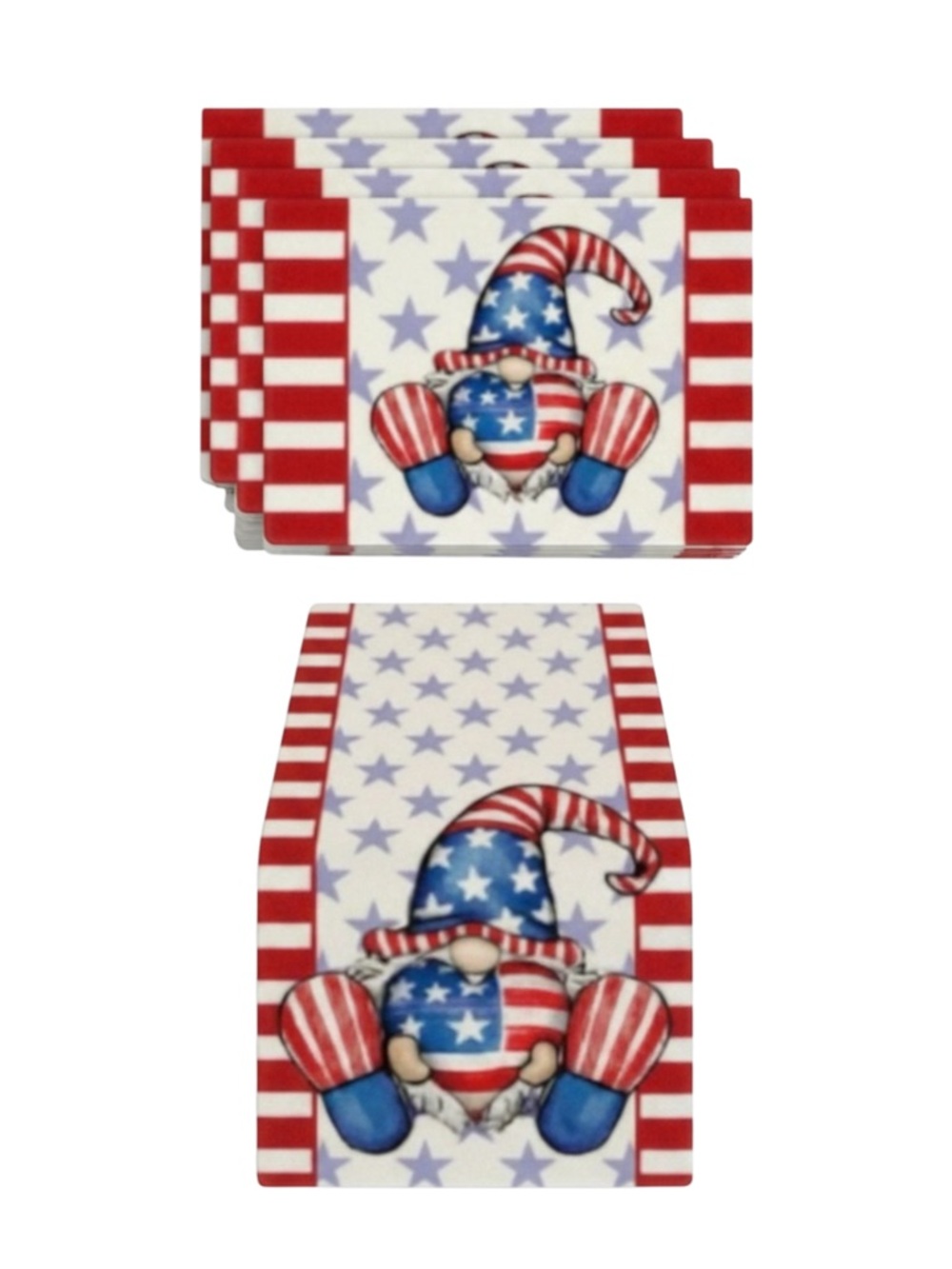 Patriotic Heart Gnome Table Runner & Placemats